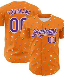 Custom Bay Orange Purple-White 3D Pattern Design Foodie Fast Food Cheese Pizza Dessert Ice Cream Authentic Baseball Jersey