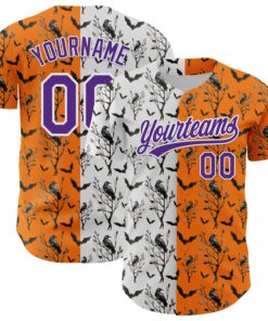 Custom Bay Orange Purple-White 3D Pattern Halloween Authentic Baseball Jersey
