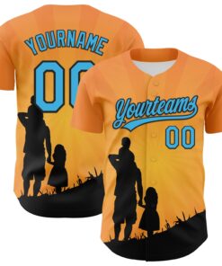 Custom Bay Orange Sky Blue-Black 3D Pattern Design Father's Day Family Love Authentic Baseball Jersey