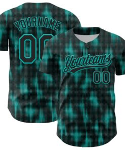 Custom Black Aqua 3D Pattern Design Halftone Dots Authentic Baseball Jersey