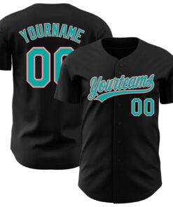 Custom Black Aqua-Medium Pink Authentic Baseball Jersey