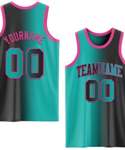 Custom Black Aqua-Pink Authentic Gradient Fashion Basketball Jersey