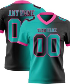 Custom Black Aqua-Pink Mesh Authentic Gradient Fashion Football Jersey