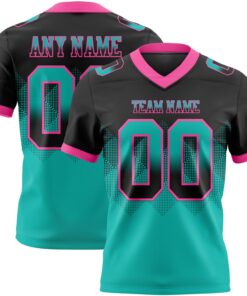 Custom Black Aqua-Pink Mesh Authentic Gradient Square Shape Flag Football Jersey