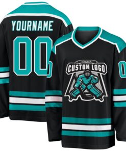 Custom Black Aqua-White Hockey Jersey