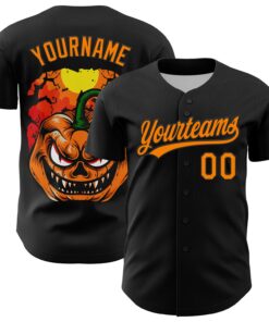 Custom Black Bay Orange 3D Halloween Authentic Baseball Jersey