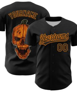 Custom Black Bay Orange 3D Halloween Authentic Baseball Jersey