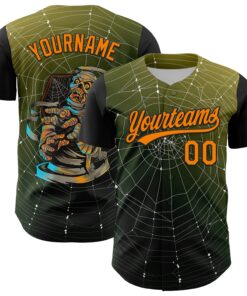 Custom Black Bay Orange 3D Halloween Authentic Baseball Jersey