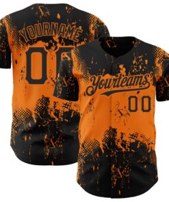 Custom Black Bay Orange 3D Pattern Design Abstract Splatter Grunge Art Authentic Baseball Jersey
