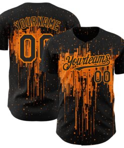 Custom Black Bay Orange 3D Pattern Design Dripping Splatter Art Authentic Baseball Jersey