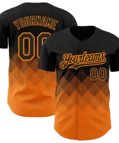 Custom Black Bay Orange 3D Pattern Design Gradient Square Shapes Authentic Baseball Jersey