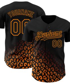 Custom Black Bay Orange 3D Pattern Design Leopard Print Fade Fashion Authentic Baseball Jersey