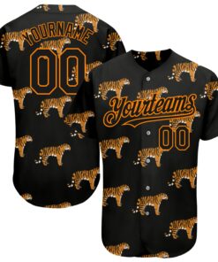 Custom Black Bay Orange 3D Pattern Design Tiger Authentic Baseball Jersey