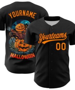 Custom Black Bay Orange-Brown 3D Pattern Halloween Authentic Baseball Jersey