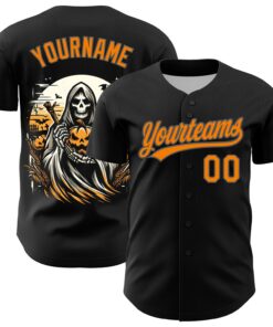 Custom Black Bay Orange-Steel Gray 3D Halloween Authentic Baseball Jersey