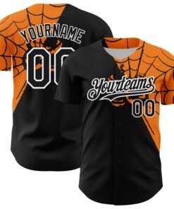 Custom Black Bay Orange-White 3D Pattern Design Spider Web Authentic Baseball Jersey