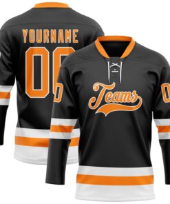 Custom Black Bay Orange-White Hockey Lace Neck Jersey