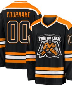 Custom Black Black-Bay Orange Hockey Jersey