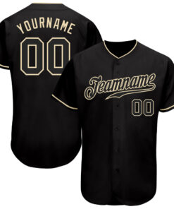 Custom Black Black-Cream Authentic Baseball Jersey