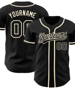 Custom Black Black-Cream Authentic Baseball Jersey