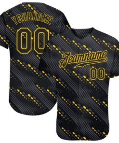Custom Black Black-Gold 3D Pattern Design Authentic Baseball Jersey