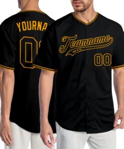 Custom Black Black-Gold Authentic Baseball Jersey