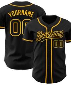 Custom Black Black-Gold Authentic Baseball Jersey