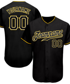Custom Black Black-Gold Authentic Baseball Jersey