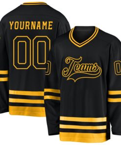 Custom Black Black-Gold Hockey Jersey