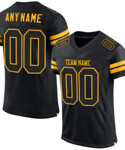 Custom Black Black-Gold Mesh Authentic Football Jersey
