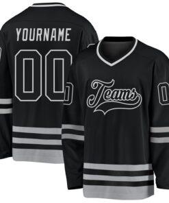 Custom Black Black-Gray Hockey Jersey