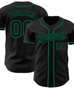 Custom Black Black-Kelly Green Authentic Baseball Jersey