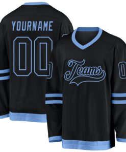 Custom Black Black-Light Blue Hockey Jersey