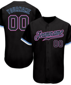 Custom Black Black Light Blue Pink-White Authentic Baseball Jersey