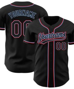 Custom Black Black Light Blue-Red Authentic Baseball Jersey