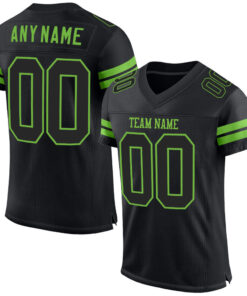Custom Black Black-Neon Green Mesh Authentic Football Jersey