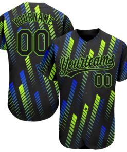 Custom Black Black Neon Green-Royal 3D Pattern Design Authentic Baseball Jersey