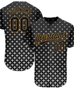 Custom Black Black-Old Gold 3D Pattern Design Authentic Baseball Jersey
