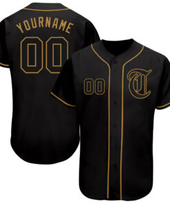 Custom Black Black-Old Gold Authentic Baseball Jersey