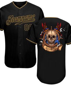 Custom Black Black-Old Gold Authentic Skull Fashion Baseball Jersey