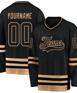 Custom Black Black-Old Gold Hockey Jersey