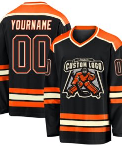 Custom Black Black Orange-Cream Hockey Jersey