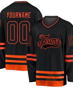 Custom Black Black-Orange Hockey Jersey