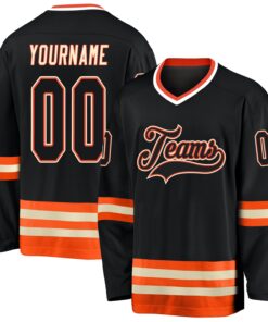 Custom Black Black-Orange Hockey Jersey