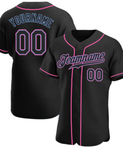 Custom Black Black-Pink Authentic Baseball Jersey