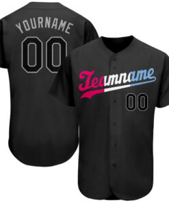 Custom Black Black-Pink Authentic Split Fashion Baseball Jersey