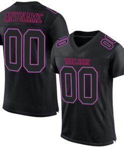 Custom Black Black Powder Blue-Hot Pink Mesh Authentic Football Jersey