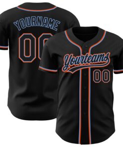 Custom Black Black Powder Blue-Orange Authentic Baseball Jersey