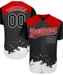 Custom Black Black-Red 3D Pattern Design Authentic Baseball Jersey