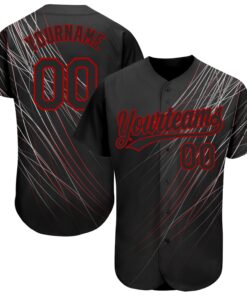 Custom Black Black-Red 3D Pattern Design Authentic Baseball Jersey